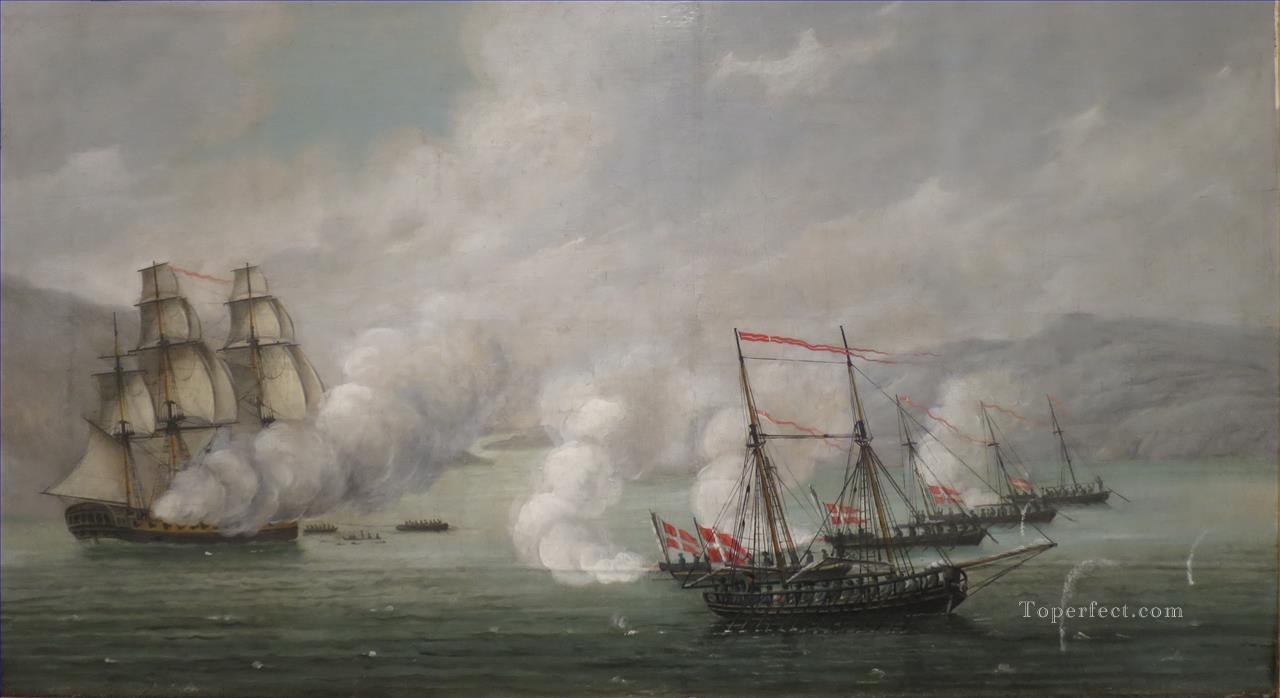 Batalla de Alvoen de Johan Christian Claussen Batalla naval Pintura al óleo
